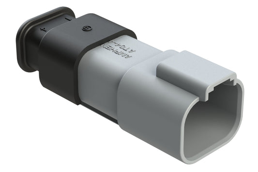 AT04-4P-SR01GRY 4-Way Receptacle Male Connector with Strain Relief Endcap, Standard Seal, Grey. DT04-4P-E008