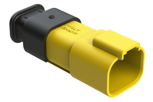AT04-4P-SR01YEL 4-Way Receptacle Male Connector with Strain Relief Endcap, Standard Seal, Yellow