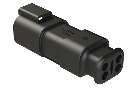AT04-4P-SR02BLK 4-Way Receptacle Male Connector with Strain Relief, Reduced Diameter Seal, Black. DT04-4P-CE09