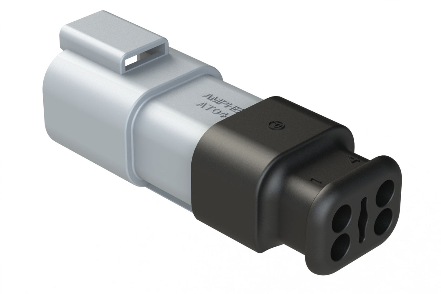 AT04-4P-SR02GRY 4-Way Receptacle Male Connector with Strain Relief, Reduced Diameter Seal, Grey. DT04-4P-CE04