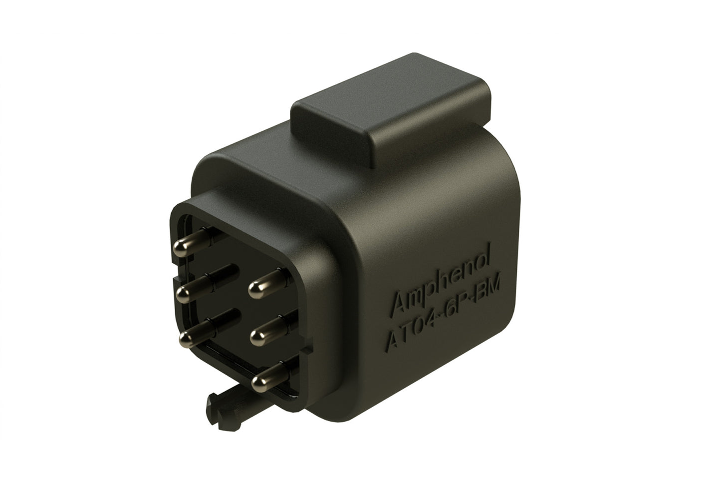 AT04-6P-BM04 6 Position PCB Flangeless (Snap Fit) Board Mount Receptacle, Pin, Nickel Contact Plating, Potting, Black