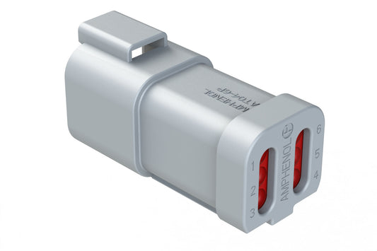 AT04-6P-EC01 6-Way Receptacle, Male Connector with End Cap, Grey. DT04-6P-E003