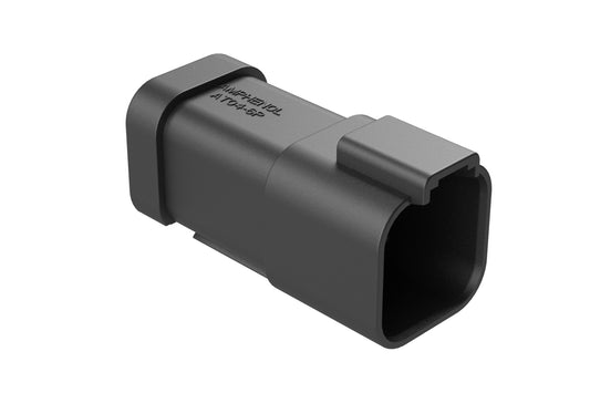 AT04-6P-EP14 6-way receptacle, (2) 3 Pin busbar=13 amps, nickel plating, black. Contacts included. DT04-6P-EP14