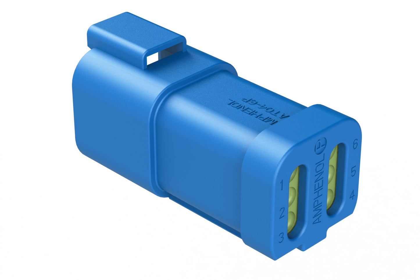 AT04-6P-MM01BLU 6-Way Receptacle, Male Connector with Reduced Diameter Seal (E-Seal) and End Cap, Blue