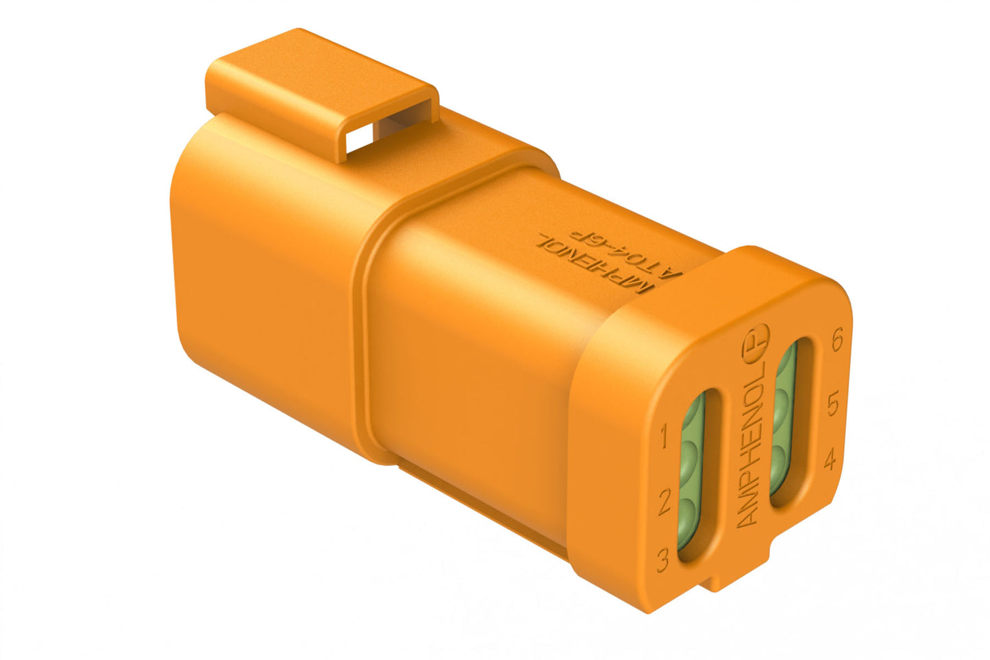 AT04-6P-MM01ORG 6-Way Receptacle, Male Connector with Reduced Diameter Seal (E-Seal) and End Cap, Orange