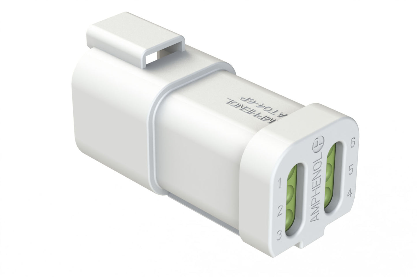 AT04-6P-MM01WHT 6-Way Receptacle, Male Connector with Reduced Diameter Seal (E-Seal) and End Cap, White