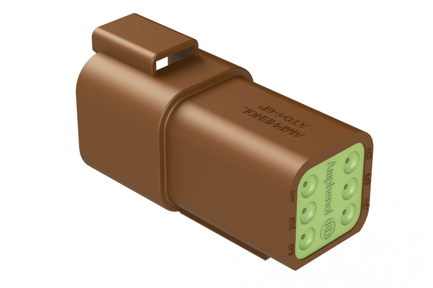 AT04-6P-RD01BRN 6-Way Receptacle, Male Connector with Reduced Diameter Seal (E-Seal), Brown