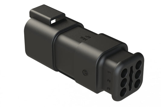 AT04-6P-SR01BLK 6-Way Receptacle Male Connector with Strain Relief Endcap, Standard Seal, Black