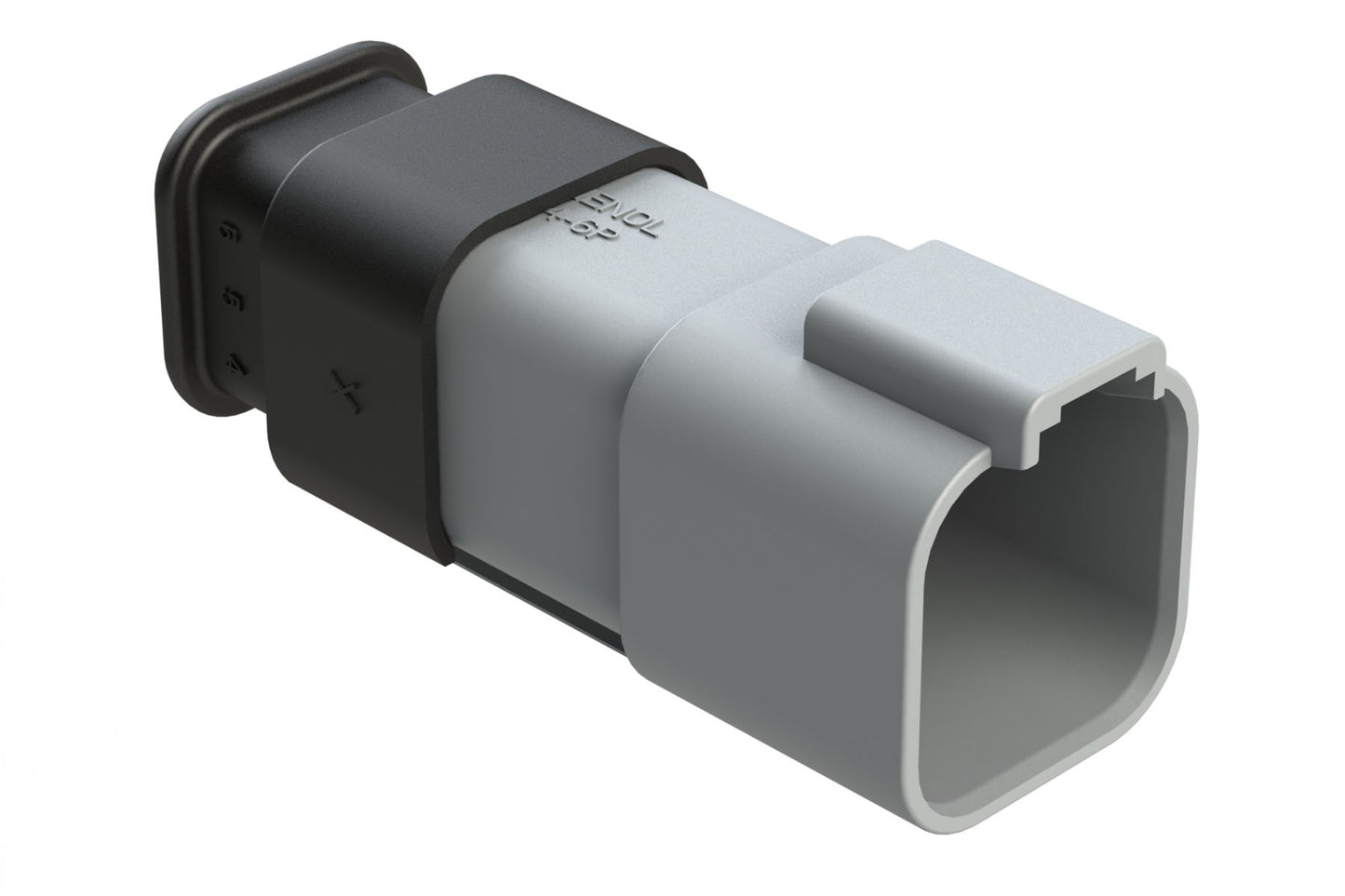 AT04-6P-SR01GRY 6-Way Receptacle Male Connector with Strain Relief Endcap, Standard Seal, Grey. DT04-6P-E008
