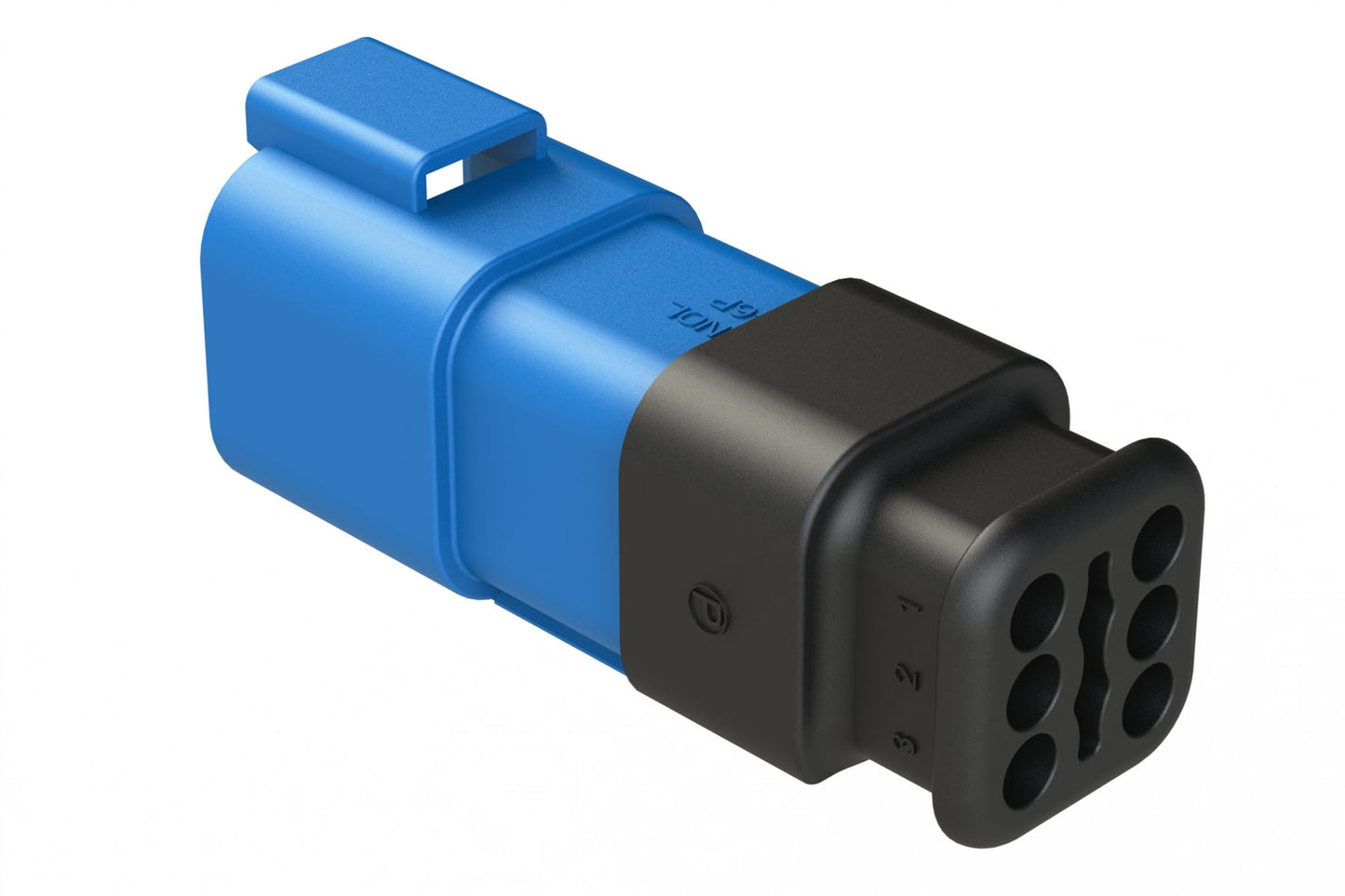AT04-6P-SR02BLU 6-Way Receptacle Male Connector with Strain Relief Endcap and Reduced Seal, Blue