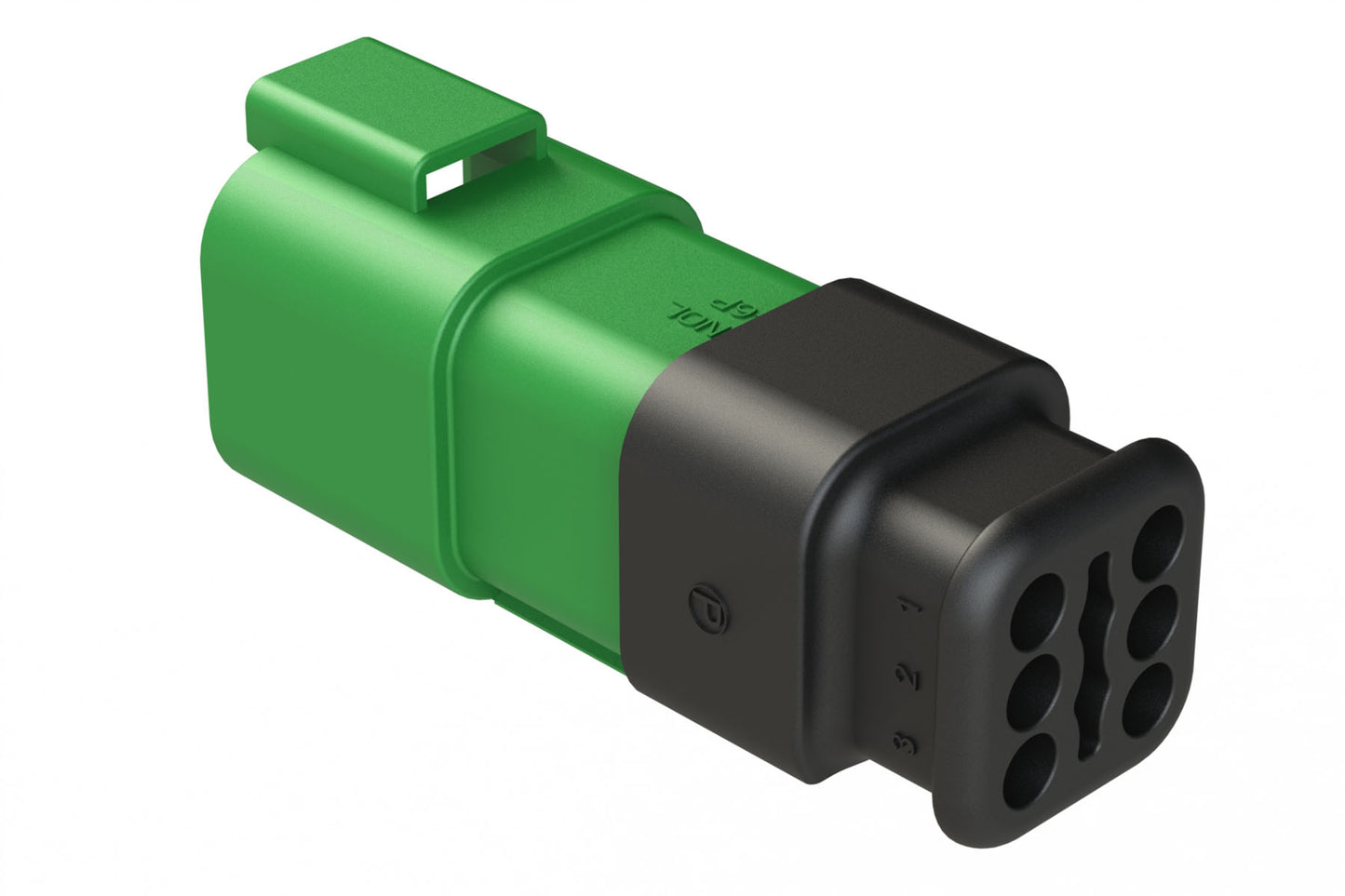 AT04-6P-SR02GRN 6-Way Receptacle Male Connector with Strain Relief Endcap and Reduced Seal, Green