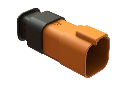 AT04-6P-SR02ORG 6-Way Receptacle Male Connector with Strain Relief Endcap and Reduced Seal, Orange