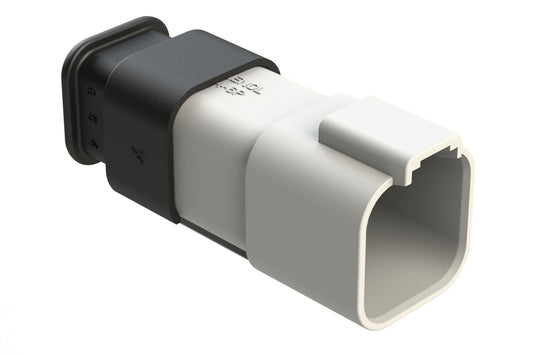 AT04-6P-SR02WHT 6-Way Receptacle Male Connector with Strain Relief Endcap and Reduced Seal, White