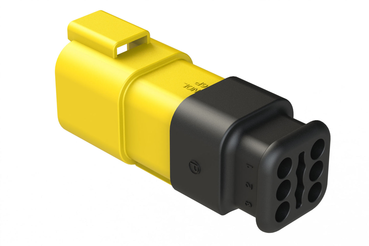 AT04-6P-SR02YEL 6-Way Receptacle Male Connector with Strain Relief Endcap and Reduced Seal, Yellow