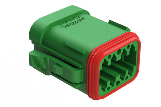 AT06-08SA-ECGRN 8-Way Plug, Female Connector with A Position Key and End Cap, Green