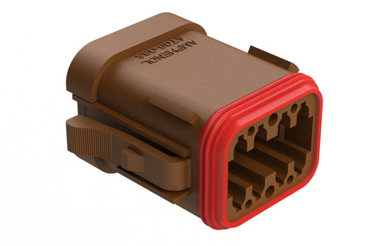AT06-08SA-MMBRN 8-Way Plug, Female Connector with A Position Key, Reduced Diameter Seals (E-Seal) and End Cap, Brown