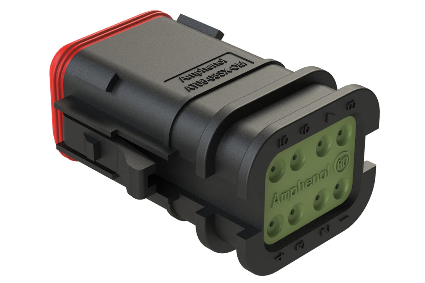 AT06-08SA-OMRDBLK 8 Position Overmolded Plug, Socket, Reduced Seal, Keyed A, Black