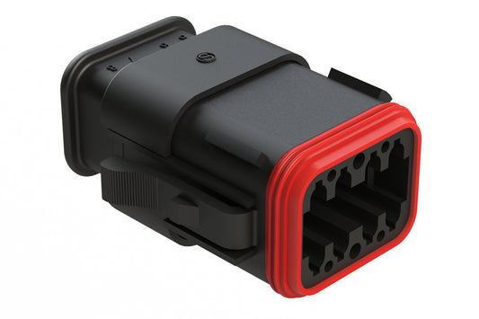AT06-08SA-SR2BK 8-Way Plug Female Connector with Strain Relief Endcap, Reduced Diameter Seal, A Key, Grey. DT06-08SA-CE12