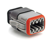 AT06-08SA-SR2GY 8-Way Plug Female Connector with Strain Relief Endcap, Reduced Diameter Seal, A Key, Grey. DT06-08SA-CE13