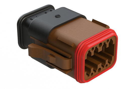 AT06-08SA-SRBR 8-Way Plug Female Connector with Strain Relief Endcap, Standard Seal, A Key, Brown