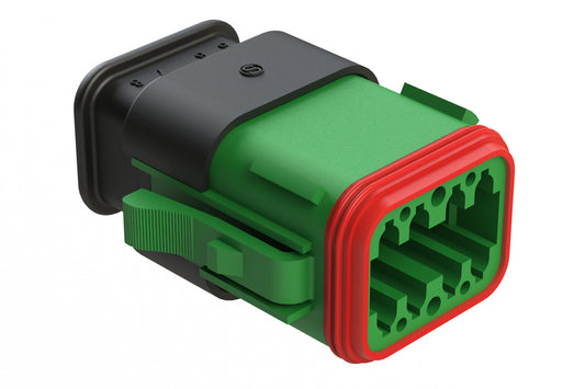 AT06-08SA-SRGN 8-Way Plug Female Connector with Strain Relief Endcap, Standard Seal, A Key, Green