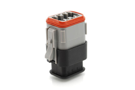 AT06-08SA-SRGRY 8-Way Plug Female Connector with Strain Relief Endcap, Standard Seal, A Key, Grey. DT06-08SA-E008