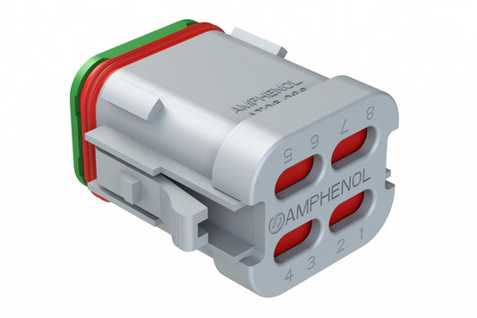 AT06-08SA-SS01 8-Way Plug, Female Connector with A Position Key and Solid Rear Grommet and Endcap, Wedgelock included, Grey. DT06-08SA-C017