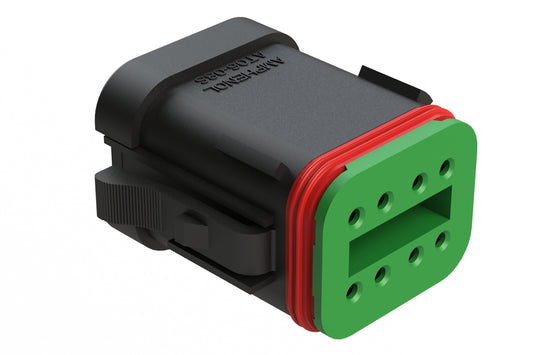 AT06-08SA-SSBLK 8-Way Plug, Female Connector with A Position Key and Solid Rear Grommet and Endcap, Wedgelock included, Black