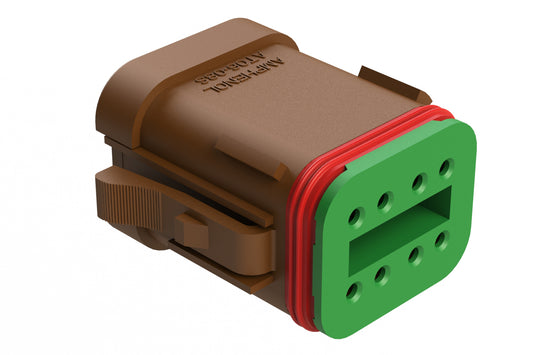 AT06-08SA-SSBRN 8-Way Plug, Female Connector with A Position Key and Solid Rear Grommet and Endcap, Wedgelock included, Brown