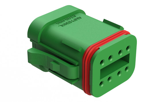 AT06-08SA-SSGRN 8-Way Plug, Female Connector with A Position Key and Solid Rear Grommet and Endcap, Wedgelock included, Green