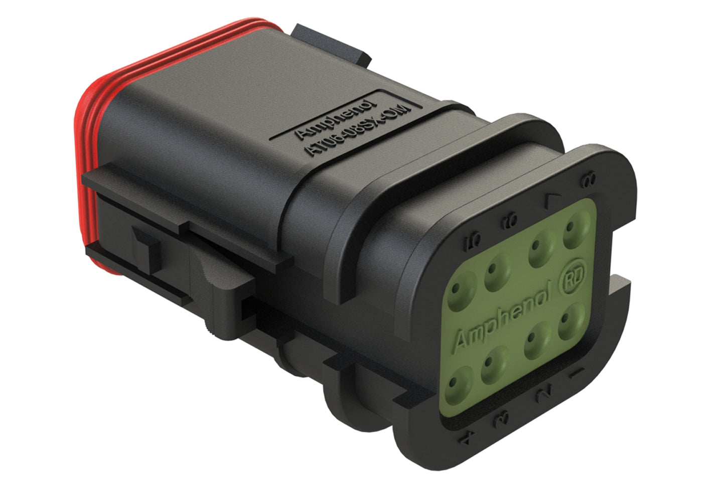 AT06-08SB-OMRDBLK 8 Position Overmolded Plug, Socket, Reduced Seal, Keyed B, Black