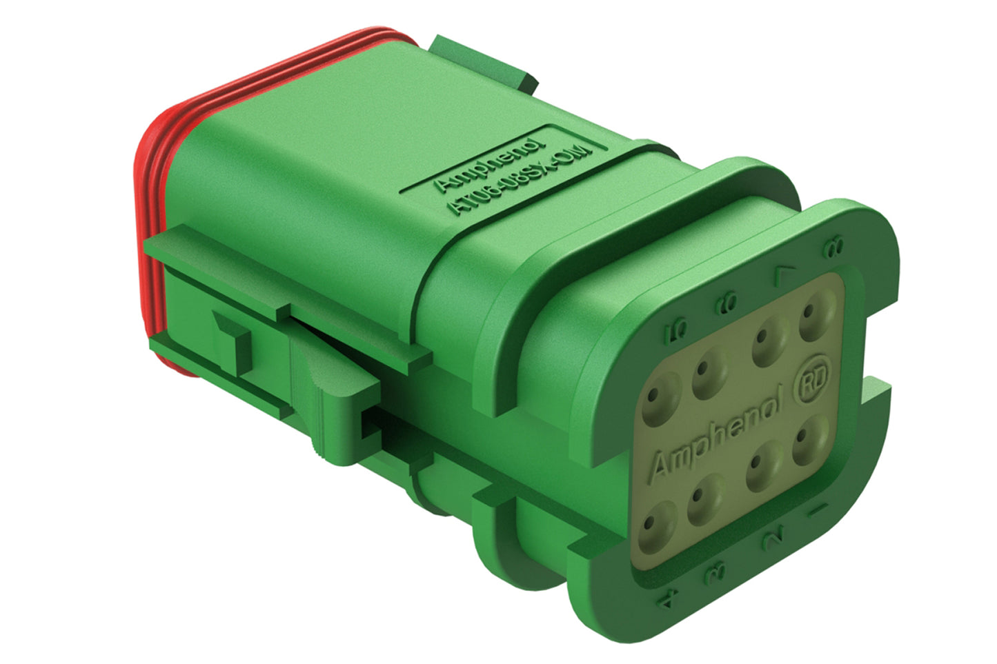 AT06-08SB-OMRDGRN 8 Position Overmolded Plug, Socket, Reduced Seal, Keyed B, Green