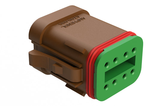 AT06-08SB-SSBRN 8-Way Plug, Female Connector with B Position Key and Solid Rear Grommet and Endcap, Wedgelock included, Brown