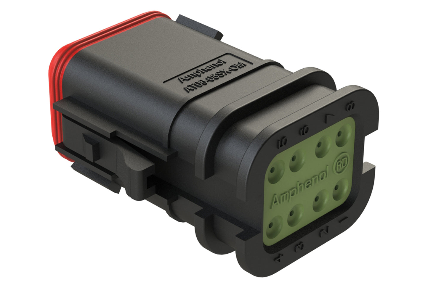 AT06-08SC-OMRDBLK 8 Position Overmolded Plug, Socket, Reduced Seal, Keyed C, Black