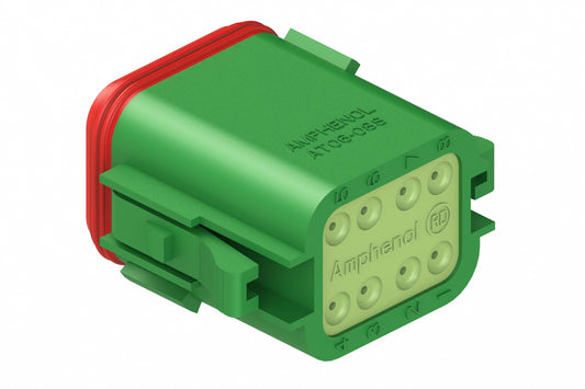 AT06-08SC-RD01 8-Way Plug, Female Connector with C Position Key and Reduced Diameter Seal (E-Seal), Green. DT06-08SC-C015