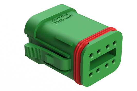AT06-08SC-SS01 8-Way Plug, Female Connector with C Position Key and Solid Rear Grommet and Endcap, Wedgelock included, Green. DT06-08SC-C017