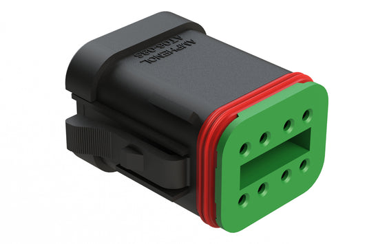 AT06-08SC-SSBLK 8-Way Plug, Female Connector with C Position Key and Solid Rear Grommet and Endcap, Wedgelock included, Black