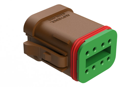 AT06-08SC-SSBRN 8-Way Plug, Female Connector with C Position Key and Solid Rear Grommet and Endcap, Wedgelock included, Brown