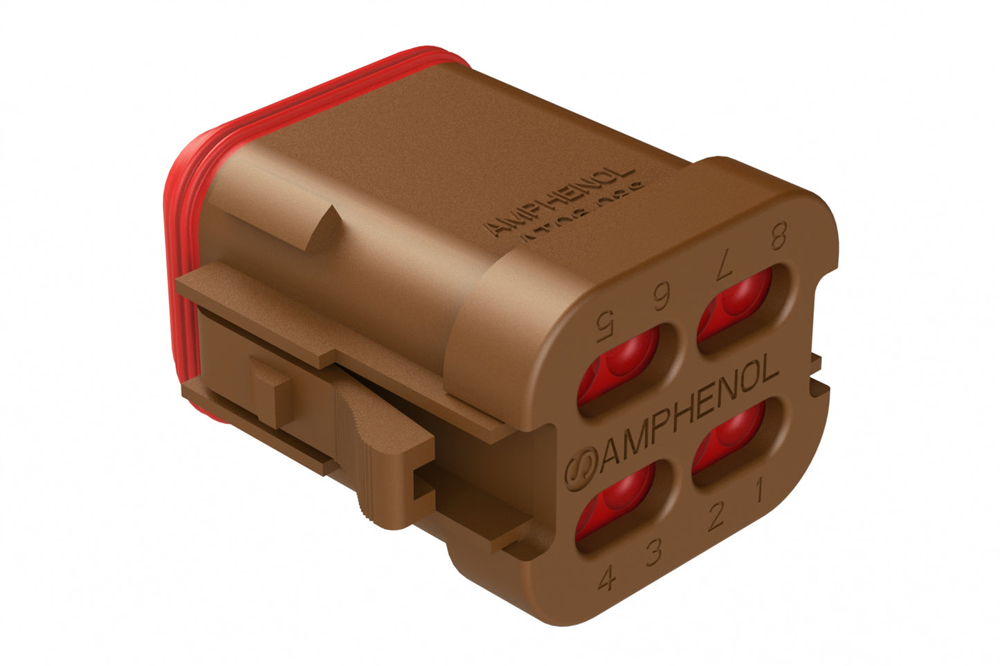 AT06-08SD-EC01 8-Way Plug, Female Connector with D Position Key, Enhanced Seal Retention (P012) and End Cap, Brown. DT06-08SD-EP06, DT06-08SD-EP03