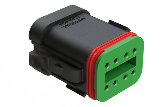 AT06-08SD-SSBLK 8-Way Plug, Female Connector with D Position Key and Solid Rear Grommet and Endcap, Wedgelock included, Black