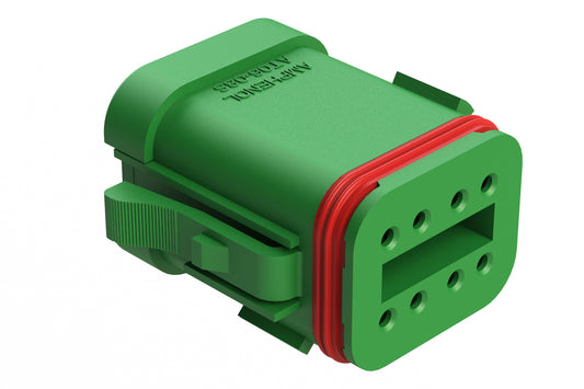 AT06-08SD-SSGRN 8-Way Plug, Female Connector with D Position Key and Solid Rear Grommet and Endcap, Wedgelock included, Green
