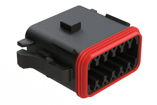 AT06-12SA-RDBLK 12-Way Plug, Black Female Connector with A Position Key and Reduced Diameter Seal (E-Seal), Black. DT06-12SA-CE02, DT06-12SA-CE10