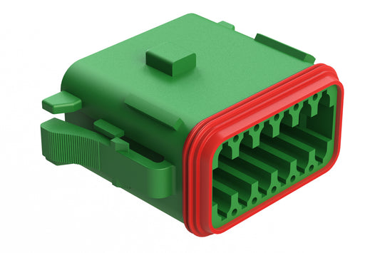 AT06-12SA-RDGRN 12-Way Plug, Black Female Connector with A Position Key and Reduced Diameter Seal (E-Seal), Green