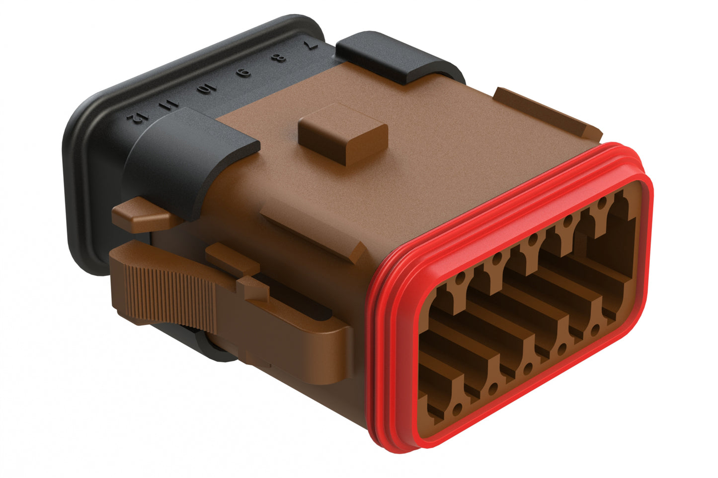 AT06-12SA-SRBR 12-Way Plug Female Connector with Strain Relief Endcap, Standard Seal, A Position Key, Brown