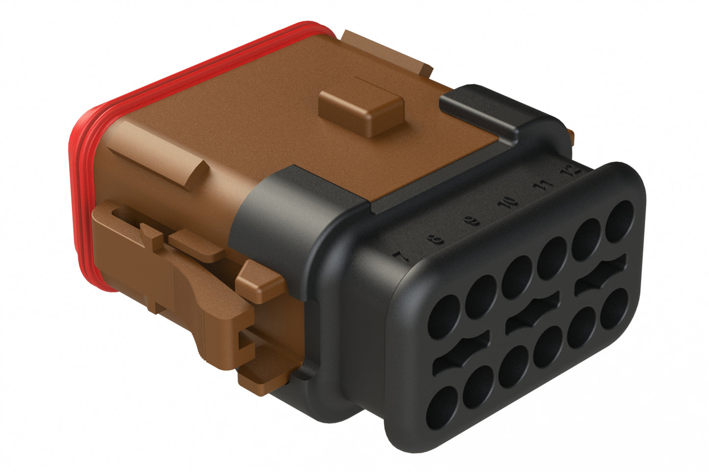 AT06-12SA-SRBR 12-Way Plug Female Connector with Strain Relief Endcap, Standard Seal, A Position Key, Brown