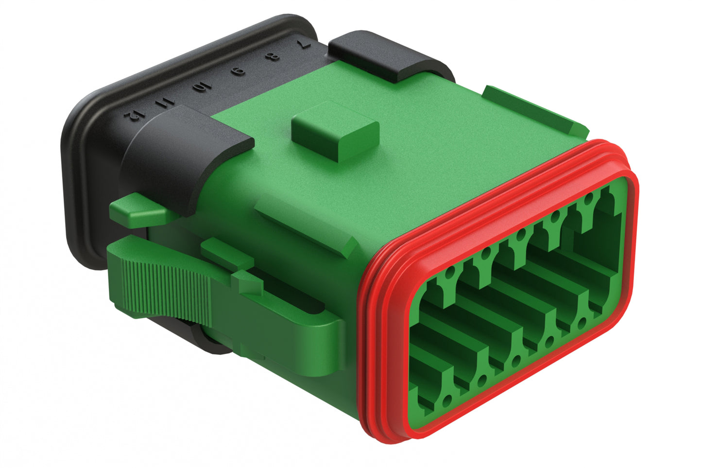 AT06-12SA-SRGN 12-Way Plug Female Connector with Strain Relief Endcap, Standard Seal, A Position Key, Green