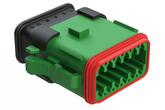 AT06-12SA-SRGN 12-Way Plug Female Connector with Strain Relief Endcap, Standard Seal, A Position Key, Green