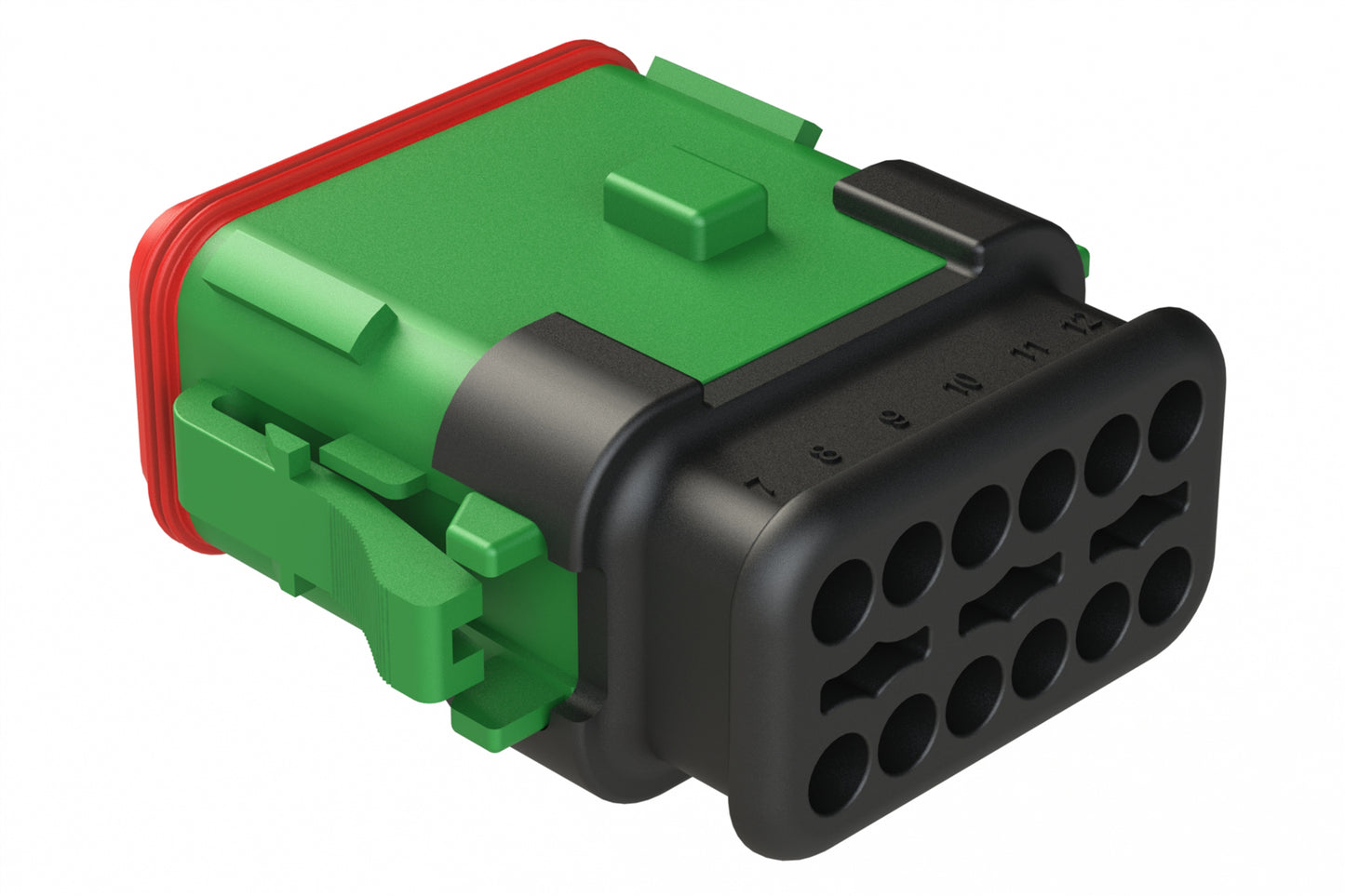 AT06-12SA-SRGN 12-Way Plug Female Connector with Strain Relief Endcap, Standard Seal, A Position Key, Green