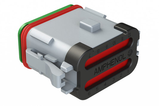 AT06-12SB-SS01 12-Way Plug, Female Connector with A Position Key and Solid Rear Grommet and Endcap, Wedgelock included, Black. DT06-12SB-C017