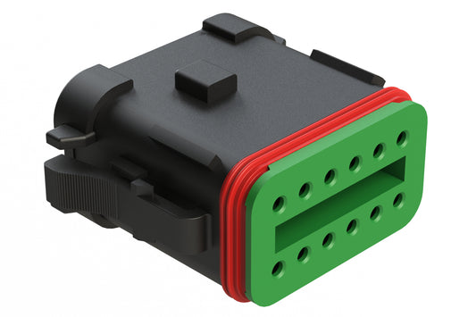 AT06-12SA-SSBLK 12-Way Plug, Female Connector with A Position Key and Solid Rear Grommet and Endcap, Wedgelock included, Black